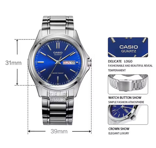 CASIO watch men ساعة كاسيو الرجالية بسيطة ريترو أسبوعي التقويم المزدوج